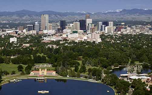 Skyline of Denver and Wash Park